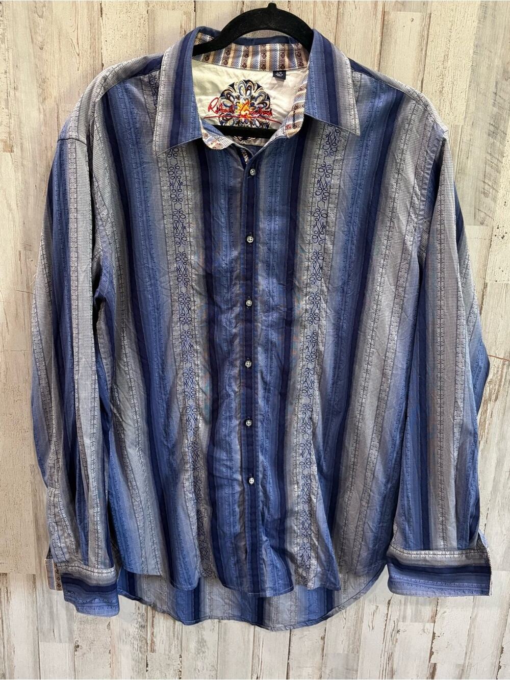 Robert Graham Vintage Blue Flip Cuff Button Front Shirt Men’s Large Western